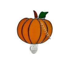 Stained Glass Night Light Plug into Wall Lamp Decorative Accent Pumpkin