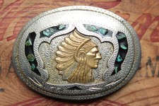 Vintage Hand Made Turquoise Inlay Indian Chief Western Belt Buckle