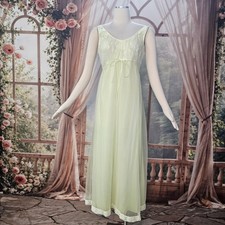 Vintage 1960's Nightgown Slip Lingerie Pale Lime Green Yellow Lace Chiffon