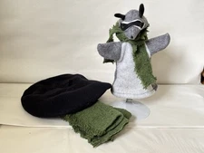 Vintage 1990s Raccoon Hand Puppet W/Scarf & Hat
