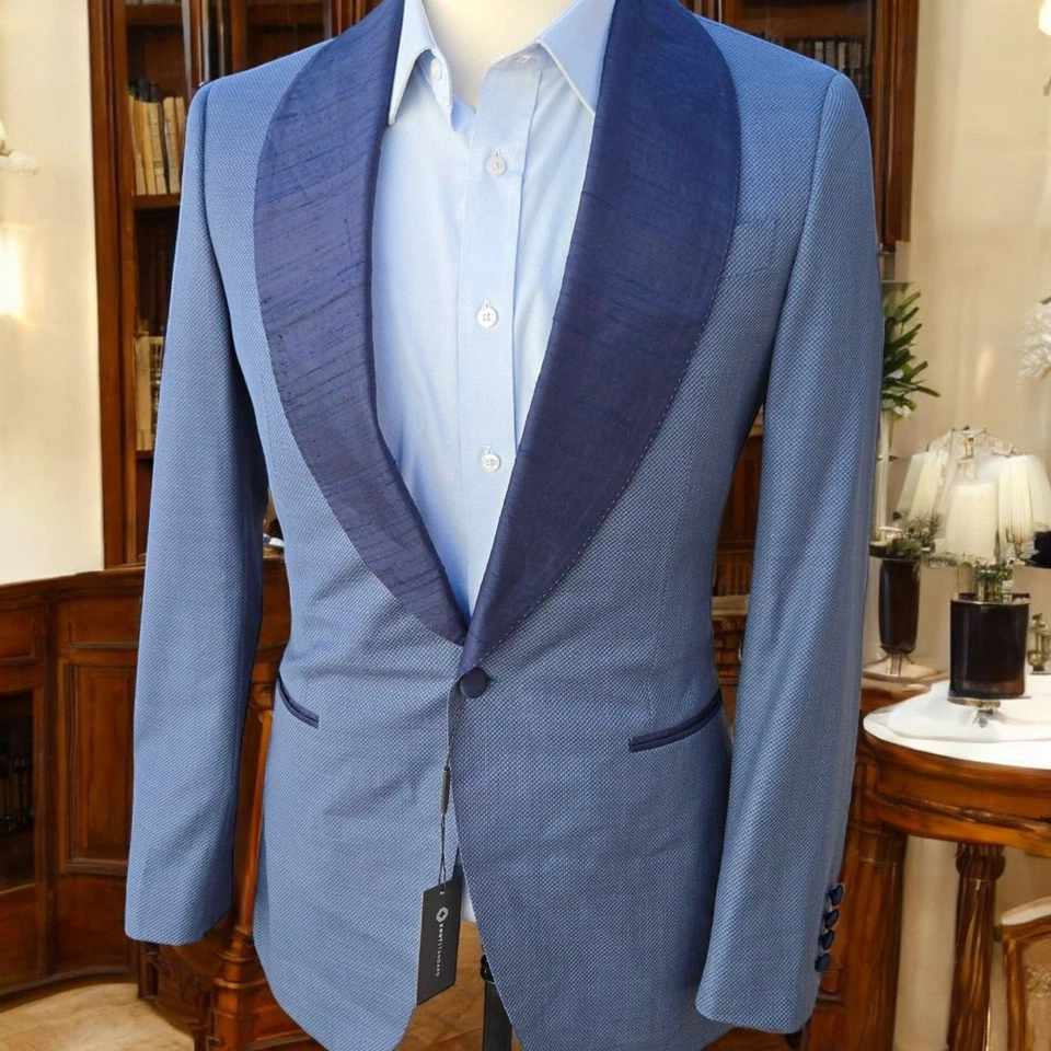 Chaqueta de Esmoquin a Medida 38r Cuello Chal Lona Completa Trabajo Puño Cena Chaqueta Foto 3 de 4