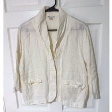 LIV Cream Linen Shawl Collar Blazer Jacket Womens Size Small Lightweight Cream