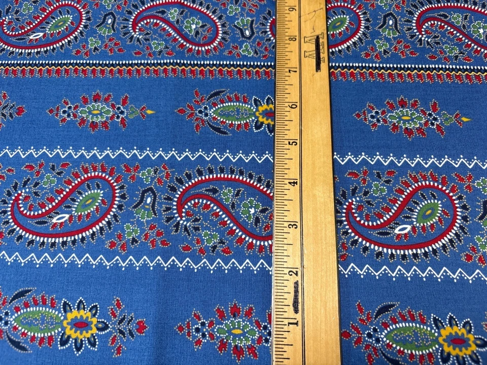 Vintage Moda Provencial Paisley Pattern Fabric Cotton 19"x44" Blue & Multicolor - Image 2 of 4