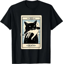 Black Cat Tarot Death Halloween Witchy Cat Lover T-Shirt, Unisex Tees