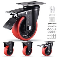 Set of 4 Heavy Duty 4 Inch Caster Wheels for Cart, Silent Swivel Brake
