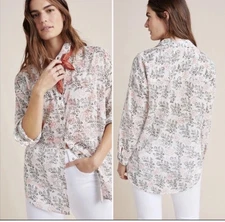 Anthropologie Enchanted Floral Embroidered Button Down Shirt Size XS S Long Slv
