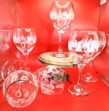 Hand Blown, Libbey, Winter Scene Wine Glasses/Water Goblets
