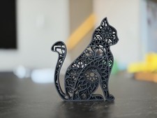 3D Wooden Cat Decoration Multi Layer Art Black Laser-Cut Home Decor Gift