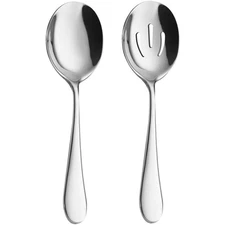Stainless Steel Long Handle Slotted Spoon and Serving Spoon Set of 2 Pieces for