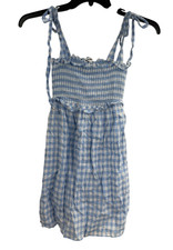 Reformation Smocked Women's S Blue White Dawson Gingham Pull On Mini Dress Chic