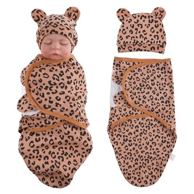 BABESIDE 2 Pcs Baby Doll Blanket with Doll Hat for 17-24 Inch Babydolls, Leop...
