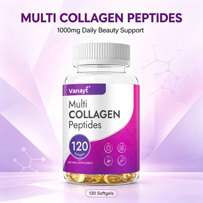 Multi Collagen 1000mg (Type I, II, III) Hyaluronic Acid + Vit C Anti-Aging 120pc