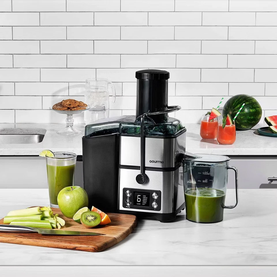 Extracción de jugo de boca ancha Gourmia 6 velocidades con autolimpieza: acero inoxidable Foto 2 de 4