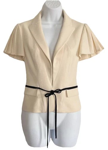 Blazer Valentino avorio lana elasticizzata crepe manica corta plissettato taglia 6