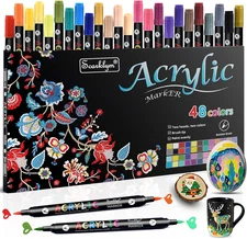 48 Colors Acrylic Paint Markers Pens Set, 24 Pack Acrylic Paint Pens with Dual-C