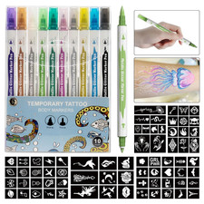 Temporary Tattoo Markers for Skin, Skin-Safe Dual-End Temporary Tattoo Pen,10 Co