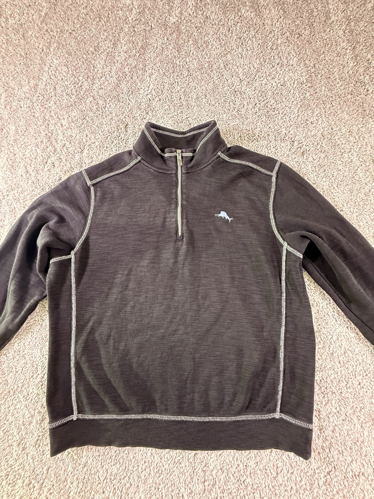 Tommy Bahama Men’s Large Sweater Black With Contrasting Trim 1/4 Zip