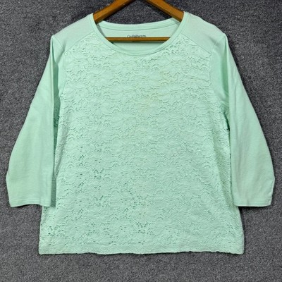 Croft & Barrow Top Womens PXL Mint Green Lace Front 3/4 Sleeve Knit