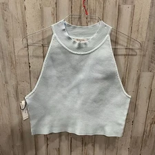 New! Babaton Aritzia Sculpt Knit Mockneck Halter Top Fluid Blue Womens 2X Crop