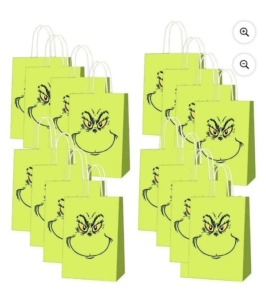 Bolsas de fiesta de Navidad The Grinch Face verdes 16 unidades 8,2" x 5,9" x 3,2" Foto 2 de 4