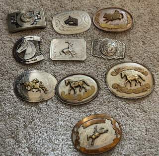10!! Vintage Western Horse Belt Buckle two tone IL 29