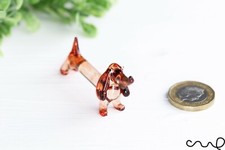 NEW Small Tiny Handmade Glass Sausage Dog Gloss Decor Ornament Brown Dachshund