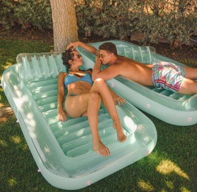 Float Joy Giant Mint Green Inflatable Pool Float Lounger With Air Pillow (New)
