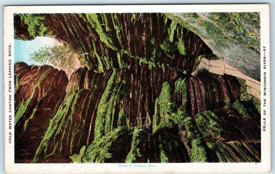 c1920s Wisconsin Dells WI Cold Water Canyon Leaning Rock Plank Path