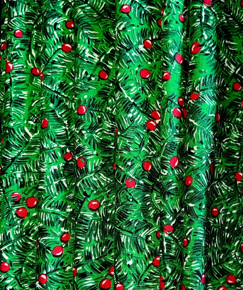 复古 50 年代 MCM 常绿圣诞节亚麻桌布 48 英寸 x 75 英寸带红色绒球特别 — 第 4/4 张图片