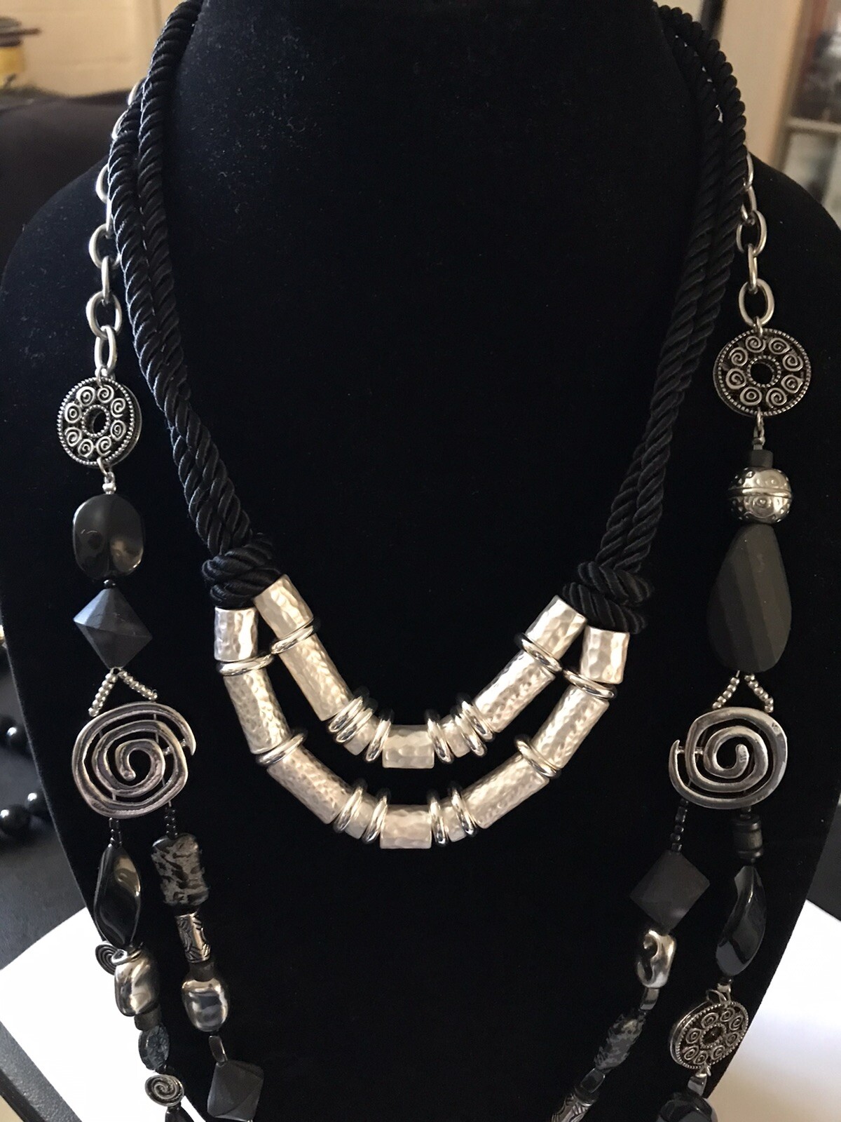 Chico's Silver tone Lot Of 2 Necklaces Spirals Silk Rope | eBay