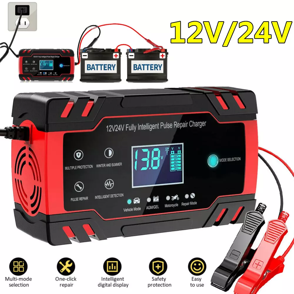 12V 24V Car Battery Charger Intelligent Automatic Pulse Repair Starter  AGM/GEL