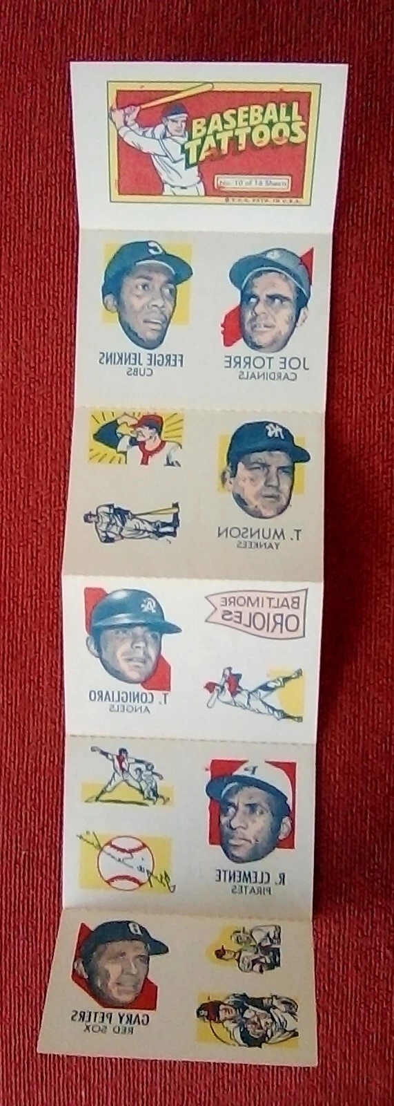 1971 TOPPS TATTOOS SHEET #10 COMPLETE INTACT ROBERTO CLEMENTE THURMAN MUNSON