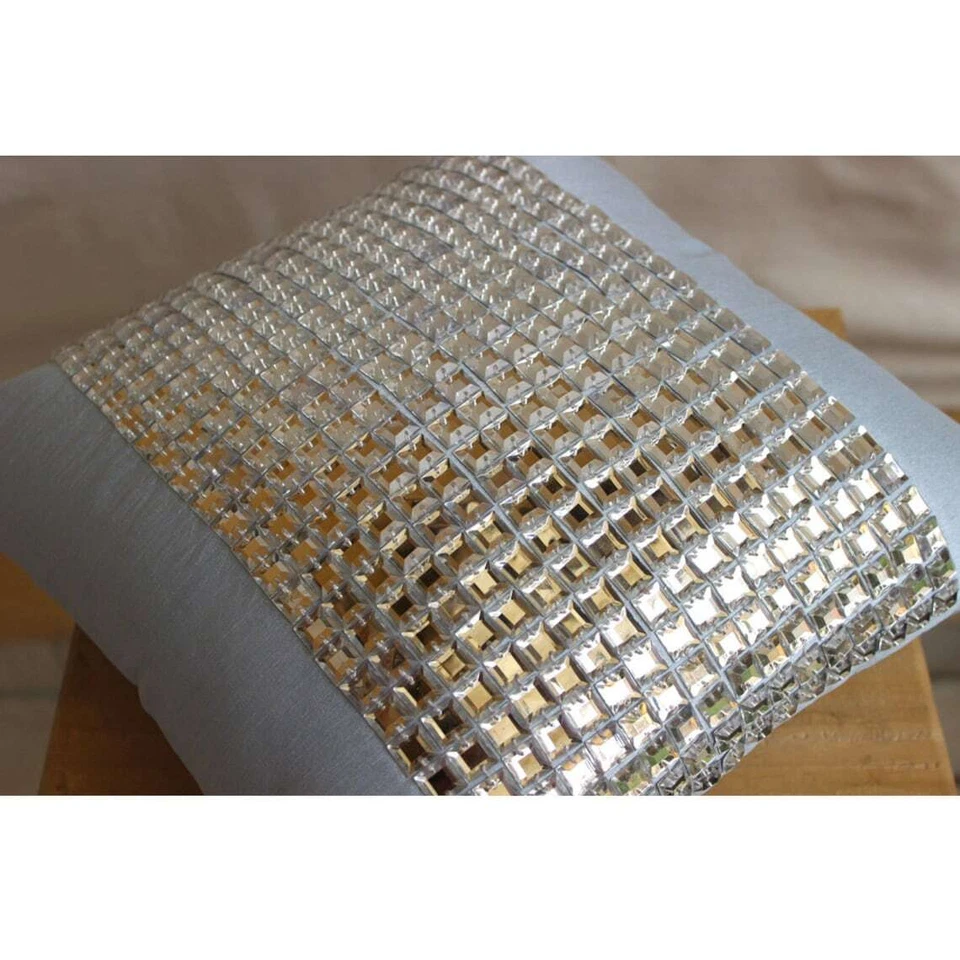 Square Decorative Throw Pillow Case Blue 16"x16", Home Decor Silk - Bling - Image 2 of 3