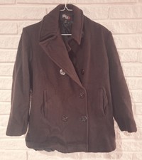 Vintage Sm2 Womens Brown Pea Coat Size S Double Breasted Pockets Lined 100% Wool