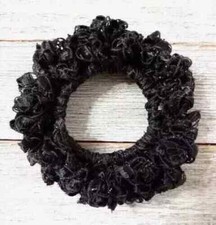 crochet handmade hair scrunchie ribbon pony tail holder black glitz