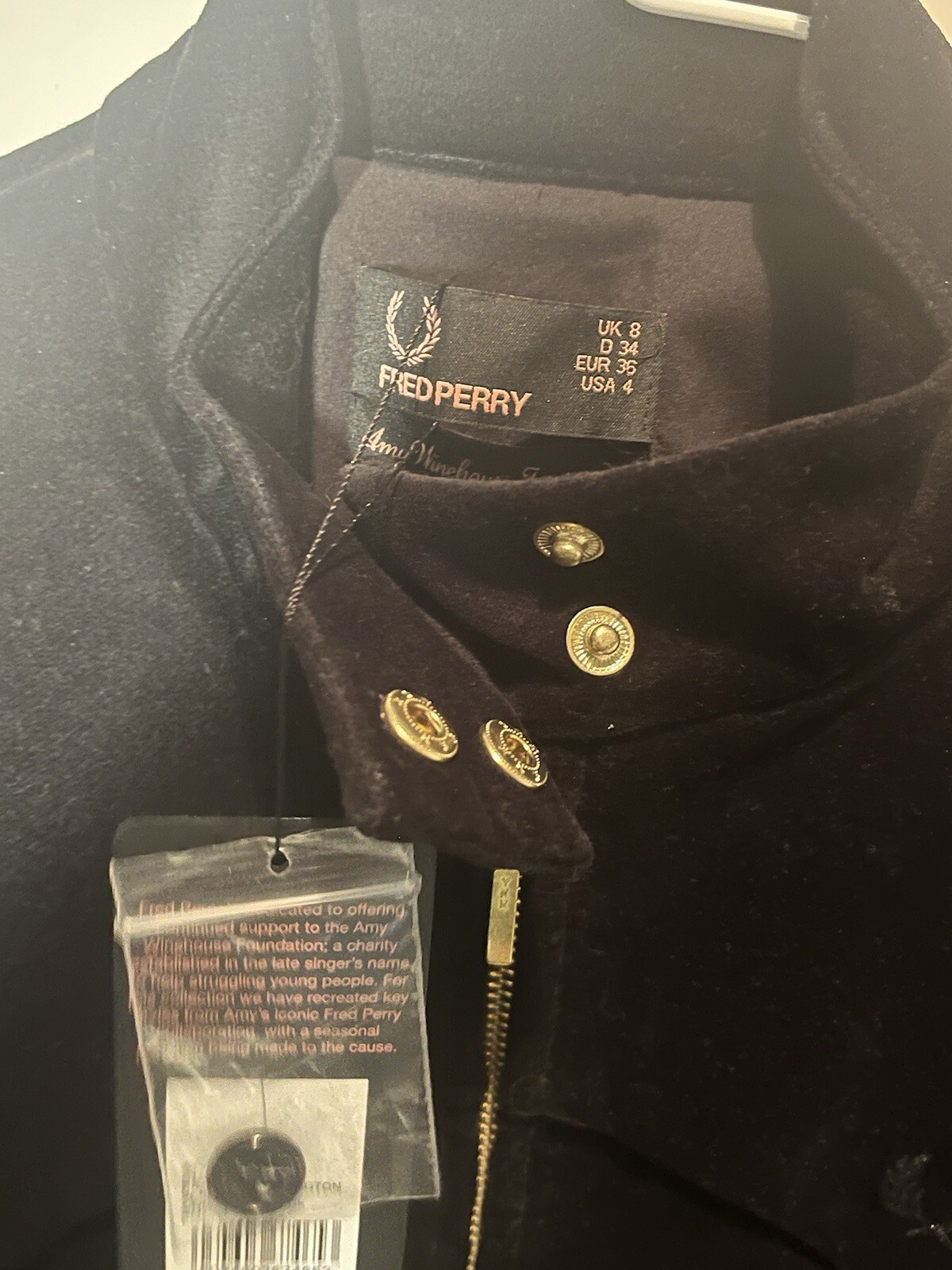 Fred Perry Amy Winehouse Velvet Black Harrington Jacket Rare Size 8 BNWT image 7