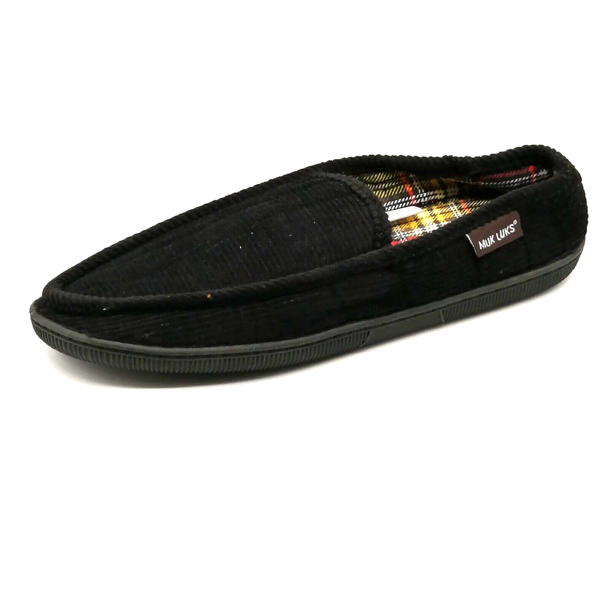 Muk Luks Mens Slipper Black Fabric Flat Heel Slip On Loafer Round Toe L  12-13