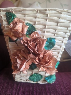 Shabby Chic Landhaus Kern Blumen Floral geflochten Papierkorb Eimer Vintage Stil
