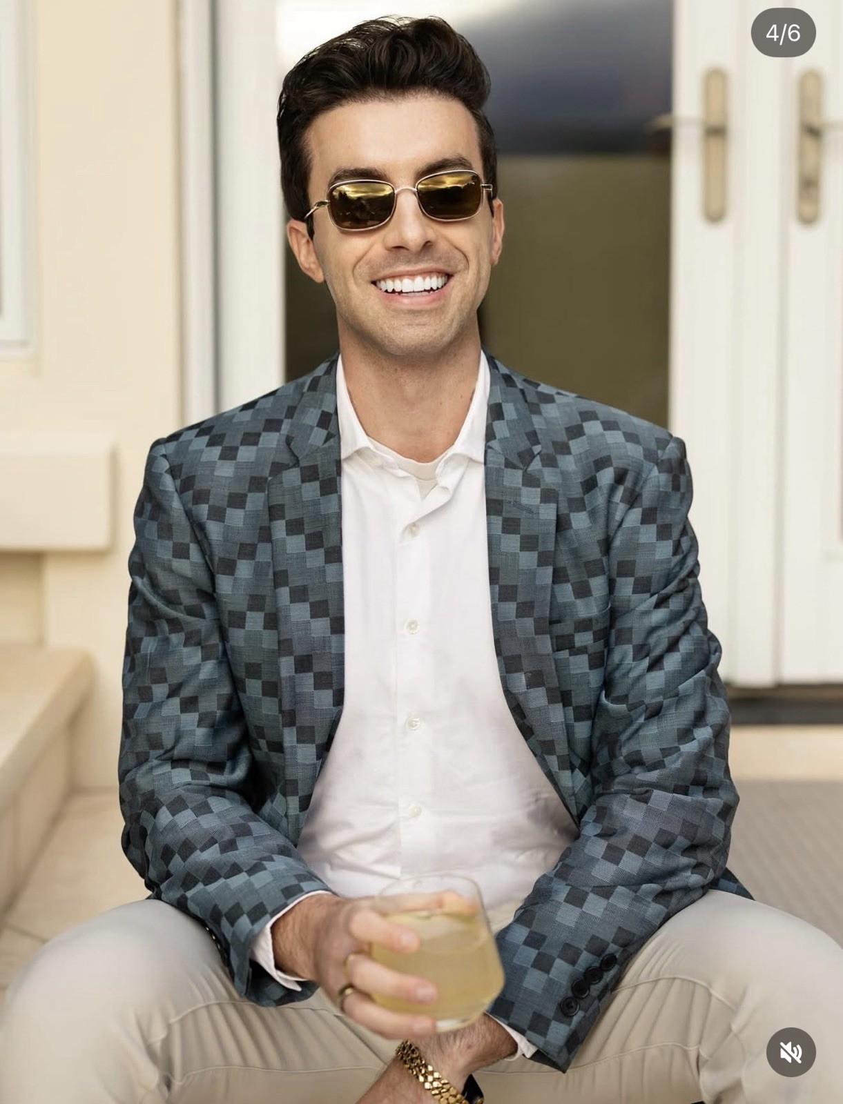 Versace 40R Patterned Navy Blue Statement Blazer - image 2