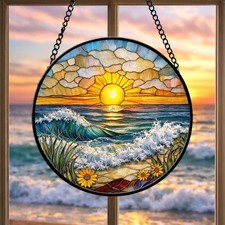 Ocean Wave Stained Glass Suncatcher  Beach Coastal Glass Suncatcher Handmade