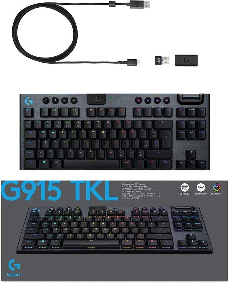 Logitech - G915 LIGHTSPEED TKL Inalámbrico Mecánico GL Clicky Switch Juegos