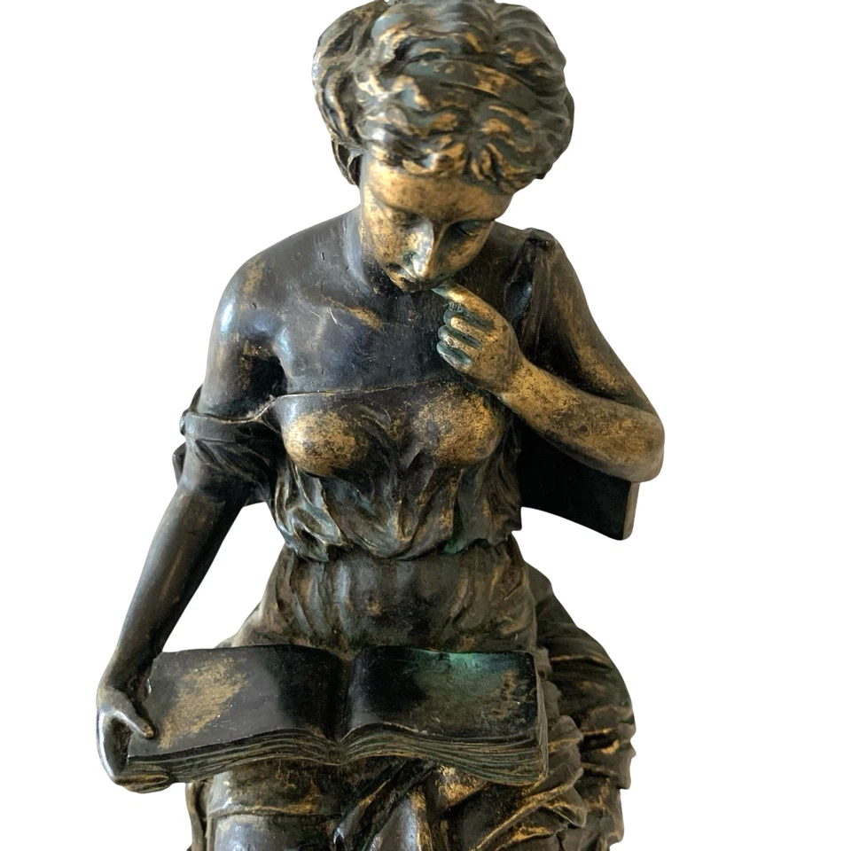 Vintage Art Nova French Figural Bronze Deco Lamp Woman Reading A Book - Image 3 of 4