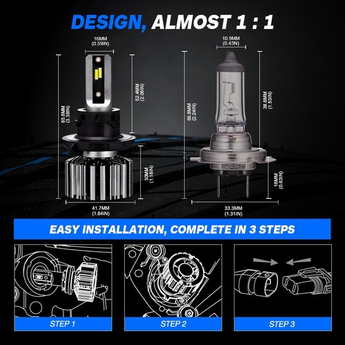 NOVSIGHT Pair H13 9008 LED Headlight Bulbs Kit High Low Beam 6500K Super White - Picture 5 of 12