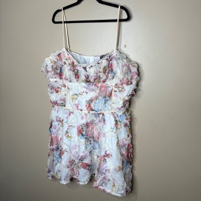PrettyLittleThing Plus Women's Floral Textured Ruffle Mini Dress Sz 24 Feminine