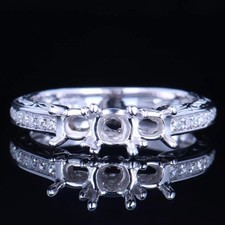 925 Sterling Silver 5mm Round Three Stone Semi Mount Ring Channeled Band Ring