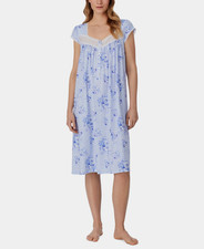 New 72 Eileen West Blue Floral Modal Cap Sleeves 42" Long Waltz Nightgown Sz L