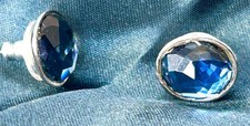 1980s S.A.L. SWAROVSKI Big blue Oval CRYSTAL EARRINGS