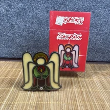 Vintage Angel Design Tiffany Style Holiday Candle Holder With Original Box~1970s