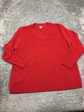 White Stag Sweater Woman Size 4X 26W-28W Red V-Neck Long Sleeve Acrylic