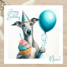 Personalised Whippet Greyhound with Cupcake Birthday Greetings Card